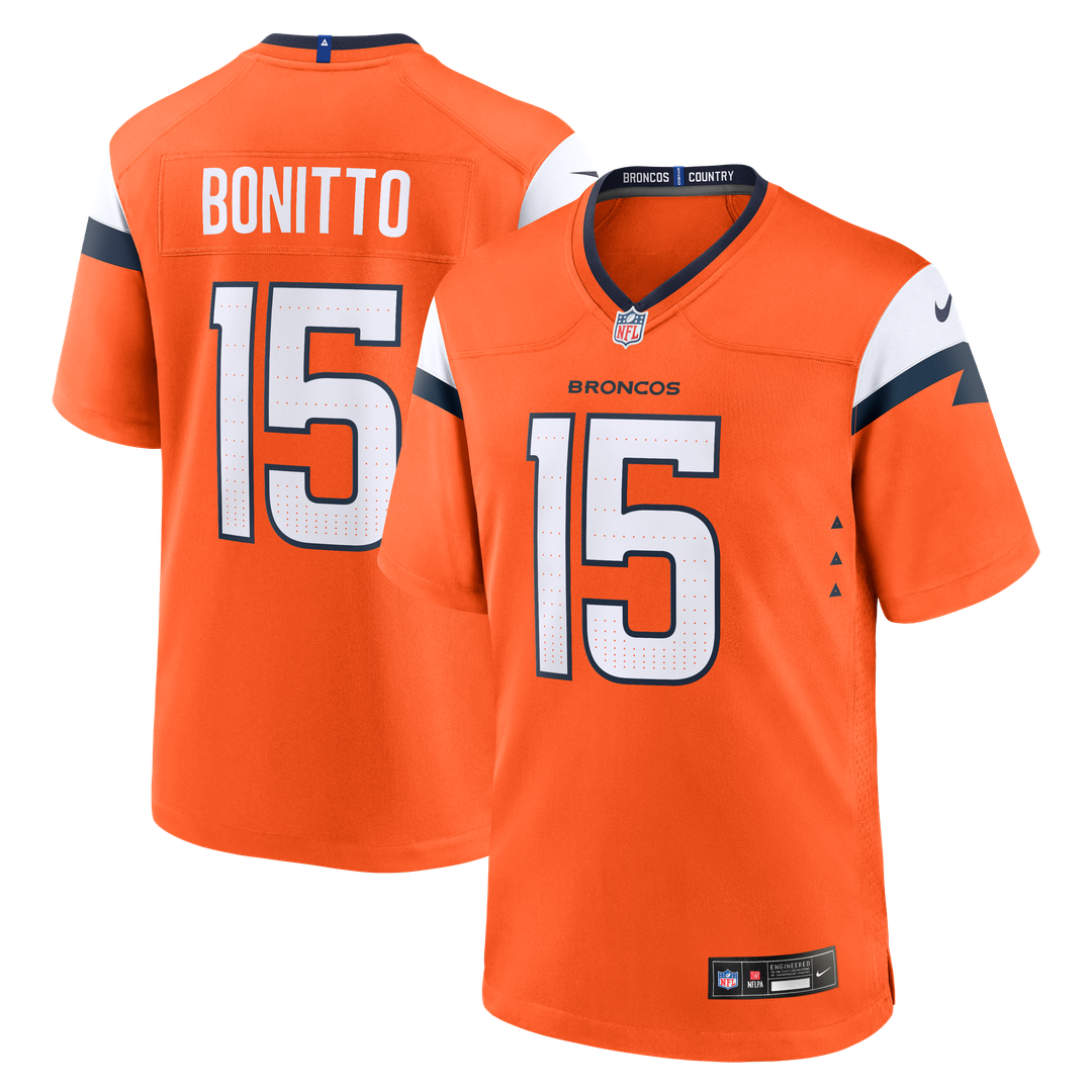 Denver Broncos Nik Bonitto Orange Team Game Jersey product image 1, provided for visual reference and product detail review