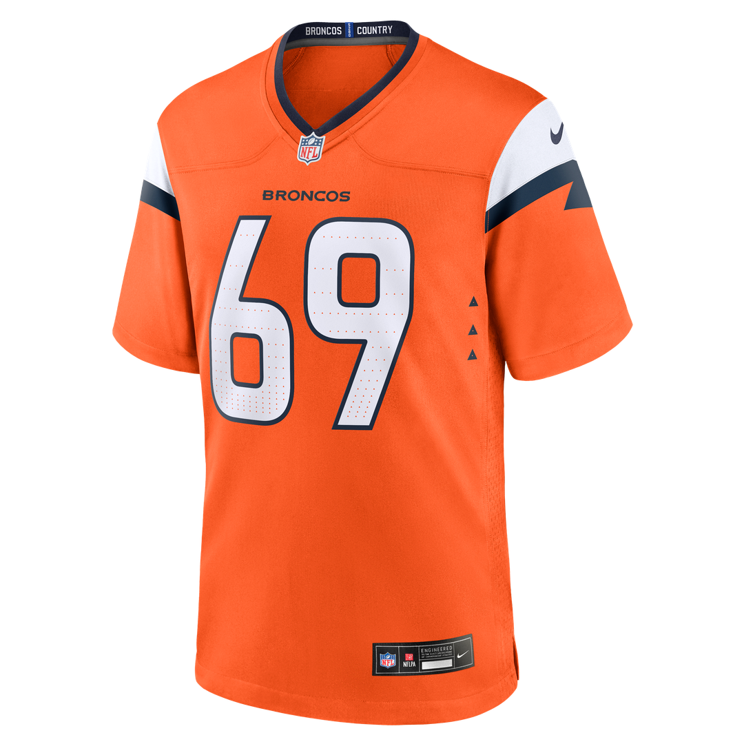 Denver Broncos Mike McGlinchey Orange Team Game Jersey product image 2, provided for visual reference and product detail