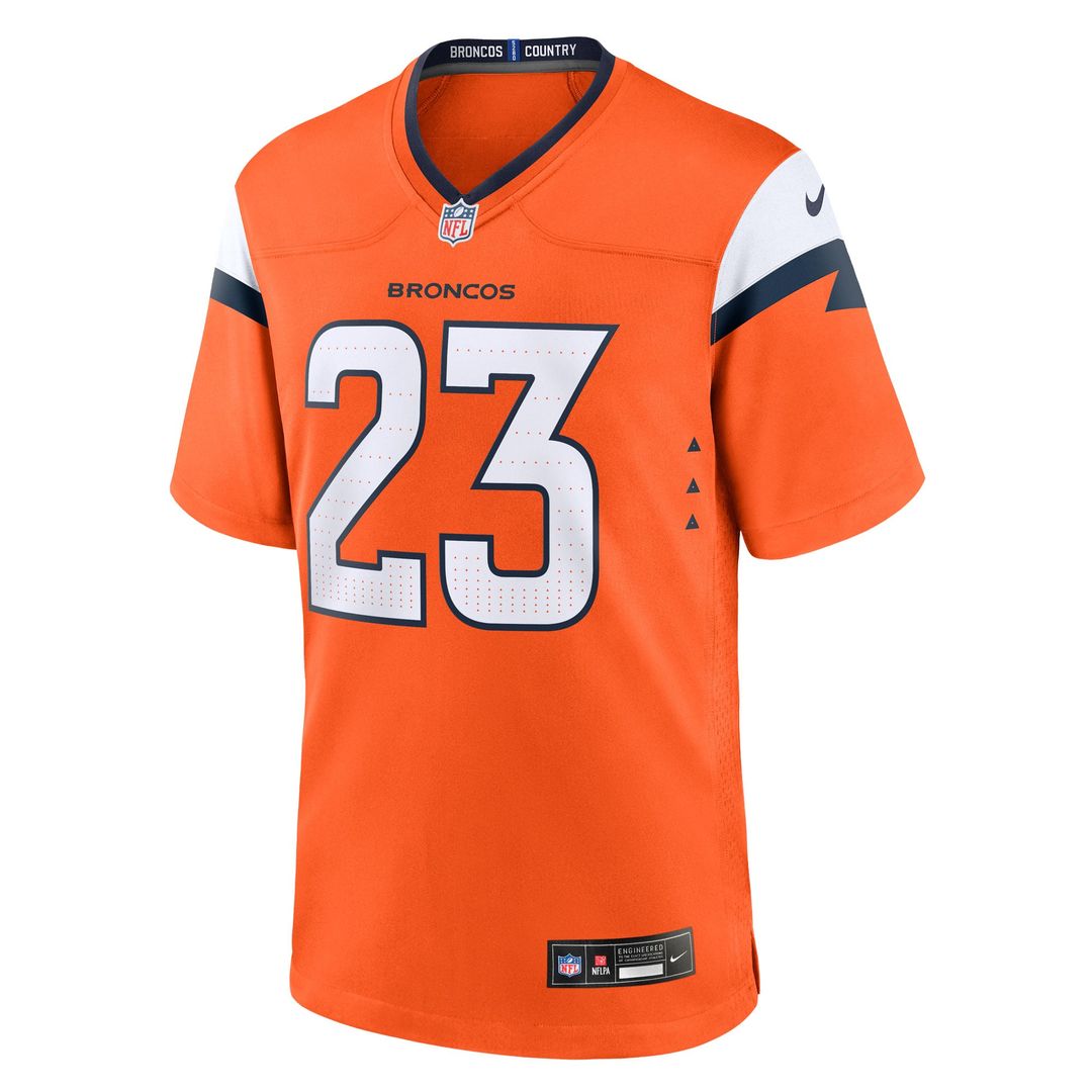 Denver Broncos Jahdae Barron Orange Team Game Jersey product image 2, provided for visual reference and product detail review