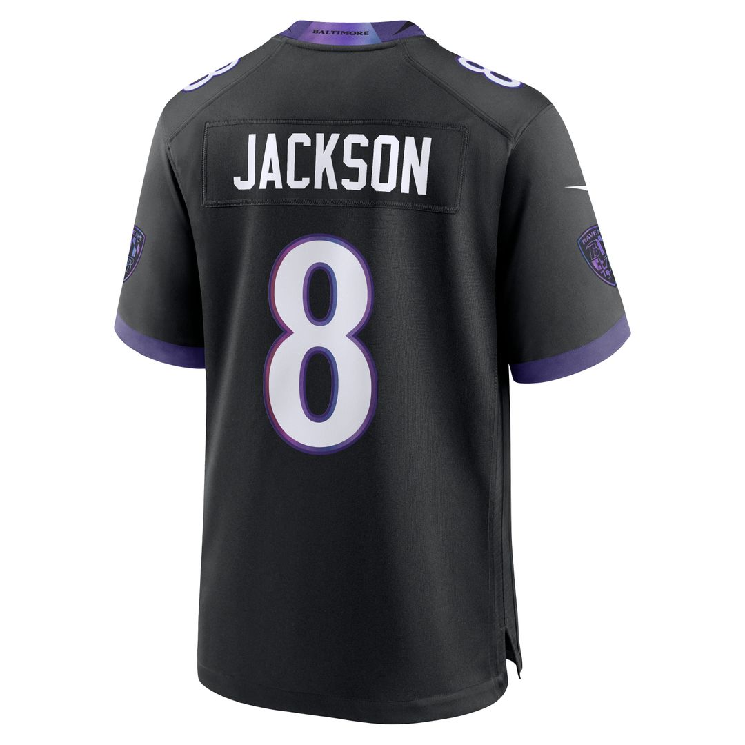 Baltimore Ravens Lamar Jackson Black Alternate Game Jersey product image 6, provided for visual reference and product detail