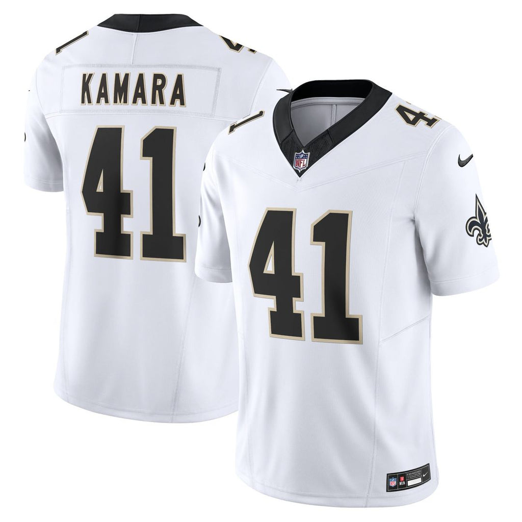 New Orleans Saints Alvin Kamara White Vapor F.U.S.E. Limited Jersey product image 1, provided for visual reference and