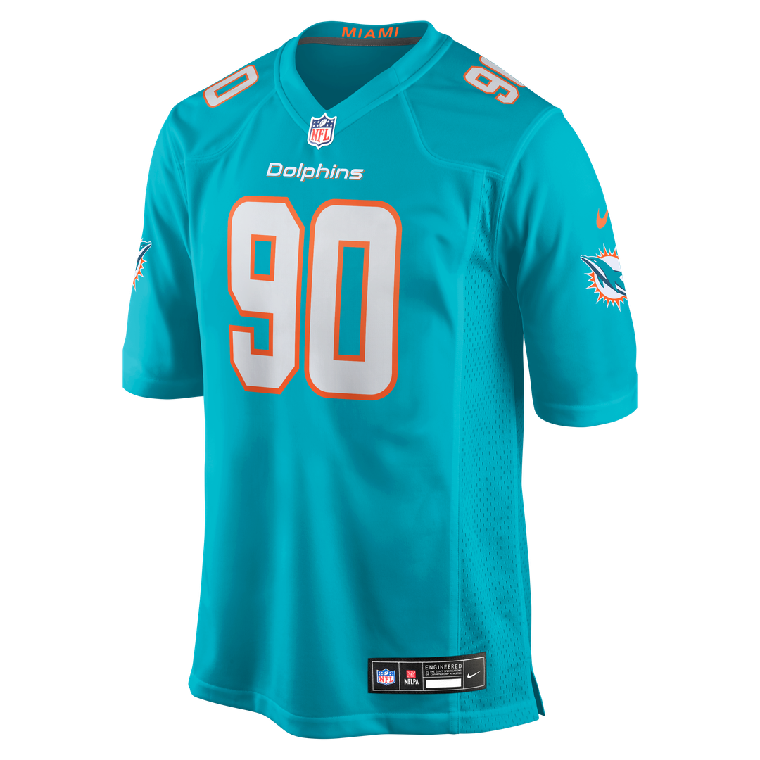Miami Dolphins Kenneth Grant Aqua Team Game Jersey product image 2, provided for visual reference and product detail review