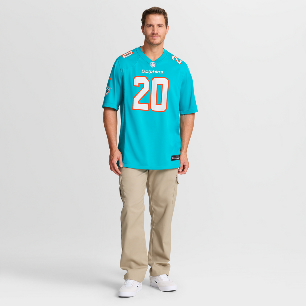 Miami Dolphins Jordyn Brooks Aqua Game Jersey product image 7, provided for visual reference and product detail review