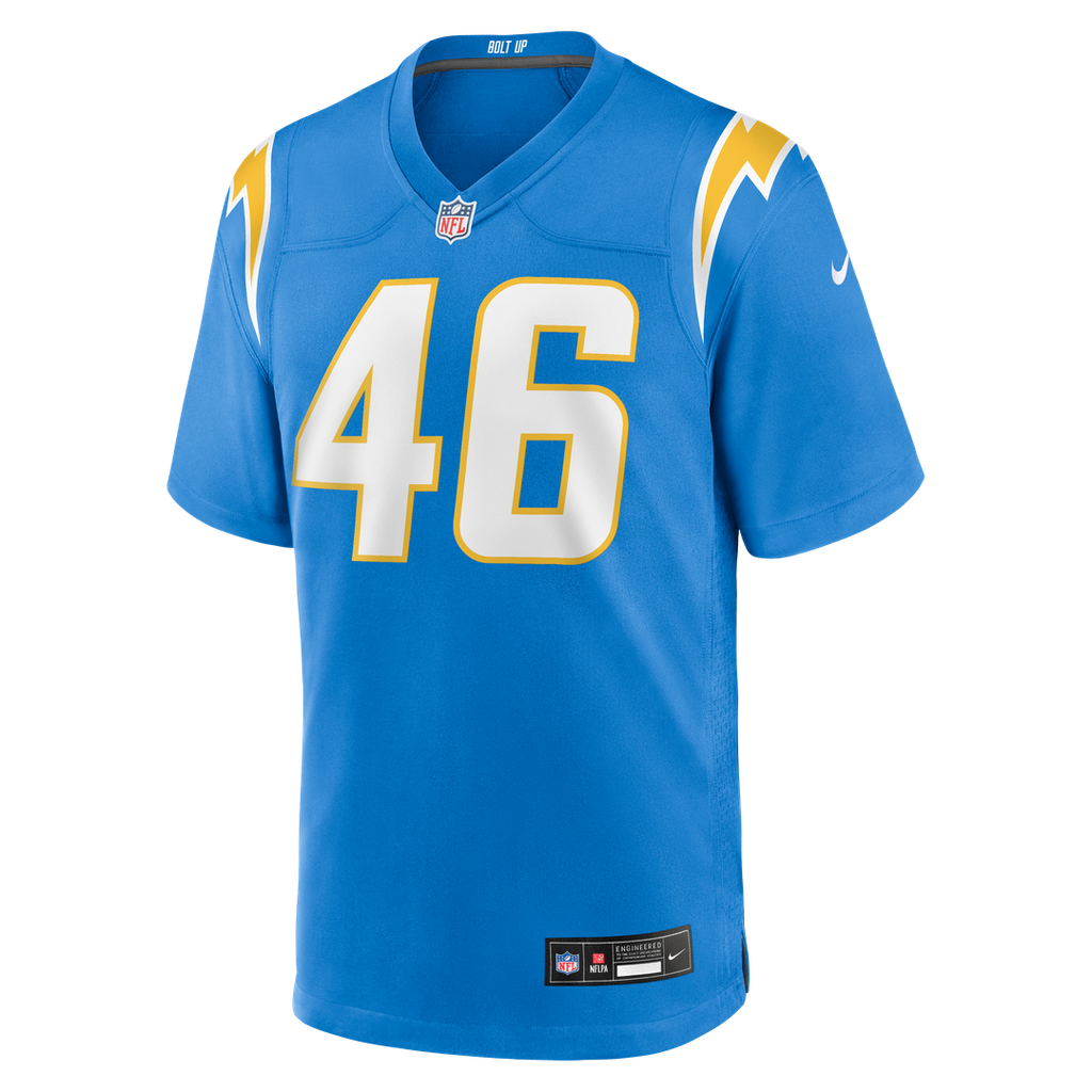 Los Angeles Chargers Nikko Reed Powder Blue Team Game Jersey product image 2, provided for visual reference and product