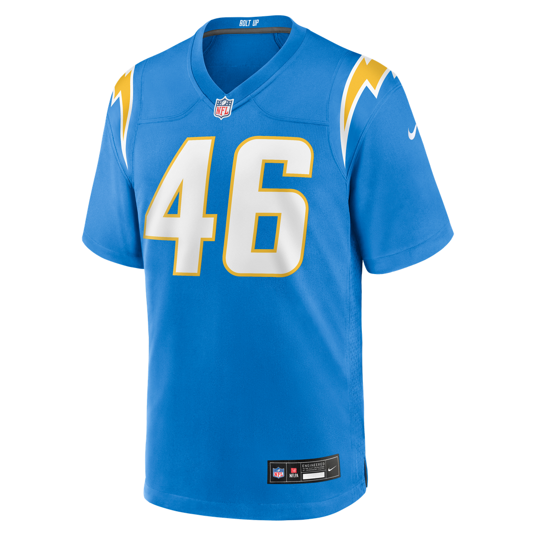 Los Angeles Chargers Nikko Reed Powder Blue Team Game Jersey product image 2, provided for visual reference and product