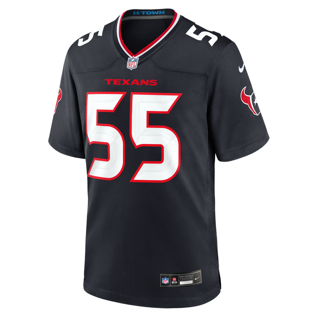 Houston Texans Danielle Hunter Navy Team Game Jersey product image 2, provided for visual reference and product detail review
