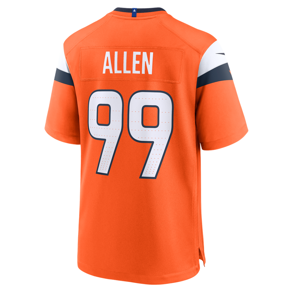 Denver Broncos Zach Allen Orange Team Game Jersey product image 3, provided for visual reference and product detail review