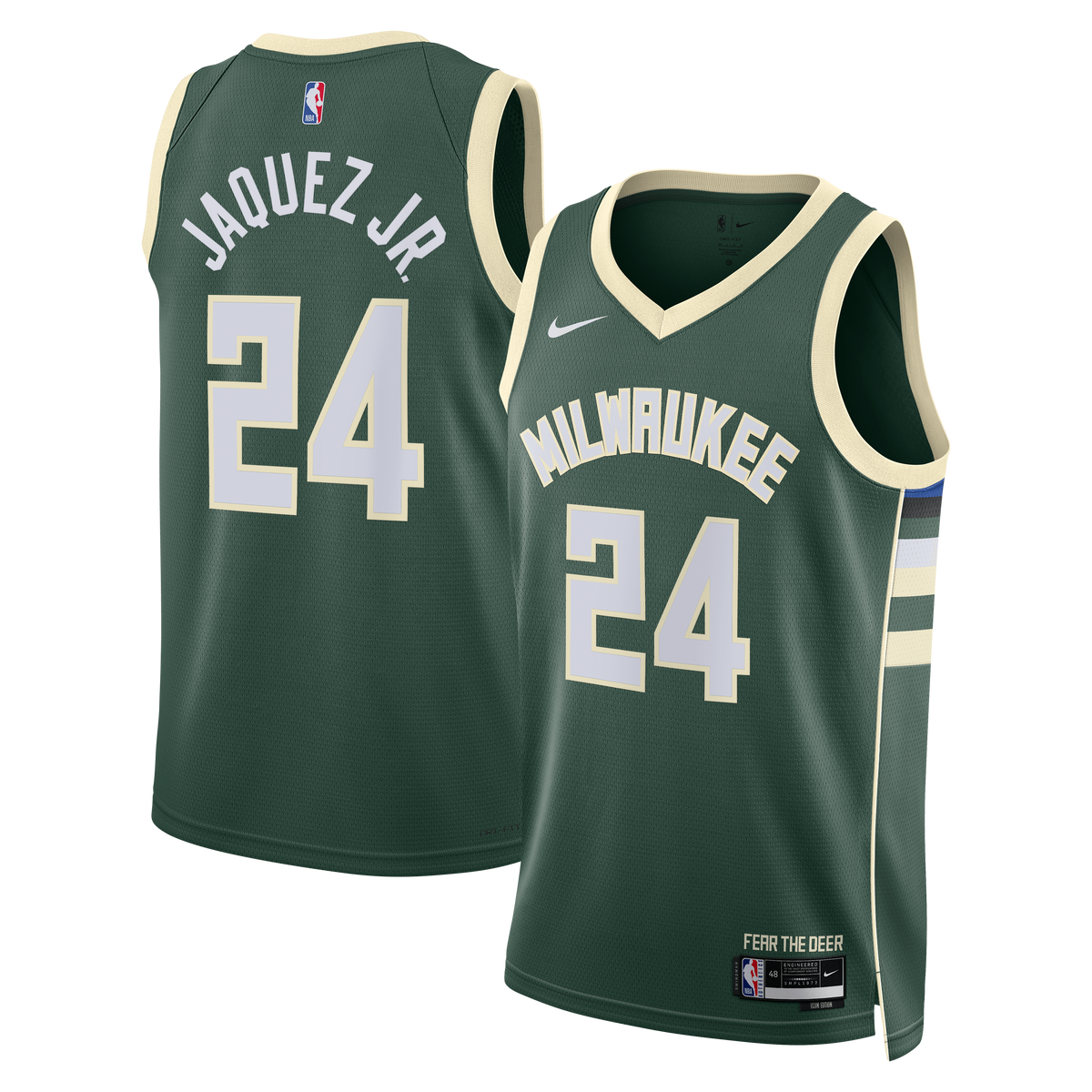 Milwaukee Bucks Icon Edition Swingman Basketball Jersey - Hunter Green - Jaime Jaquez Jr. - Unisex product image 1, provided