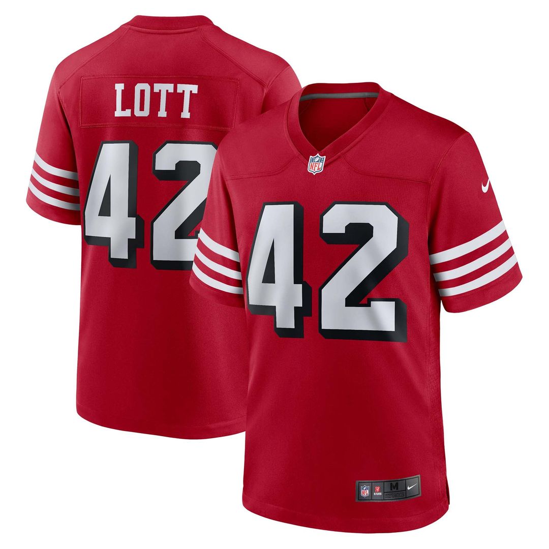 San Francisco 49ers Ronnie Lott Scarlet Retired Player Alternate Game Jersey product image 1, provided for visual reference