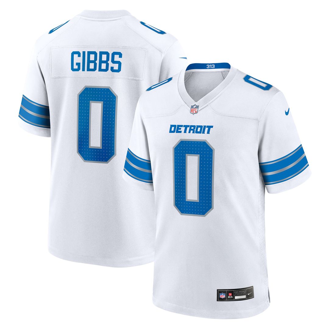 Detroit Lions Jahmyr Gibbs White Game Player Jersey product image 4, provided for visual reference and product detail review