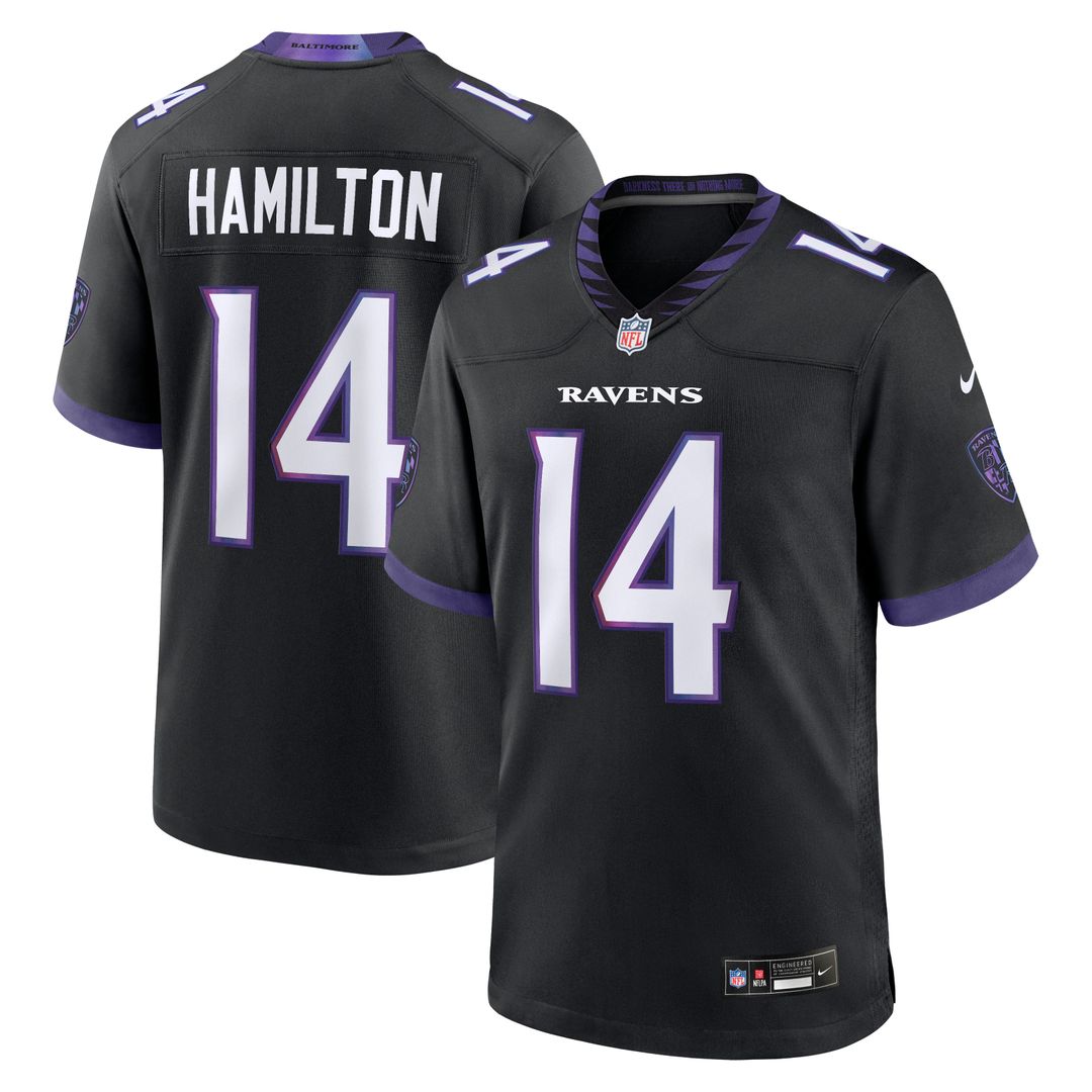 Baltimore Ravens Kyle Hamilton Black Alternate Game Jersey product image 1, provided for visual reference and product detail