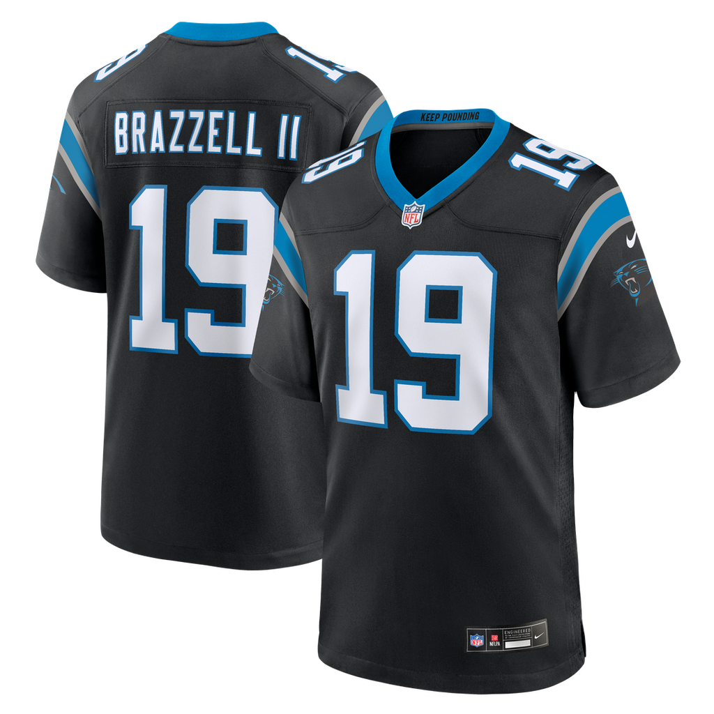 Carolina Panthers Chris Brazzell II Black Team Game Jersey product image 1, provided for visual reference and product detail