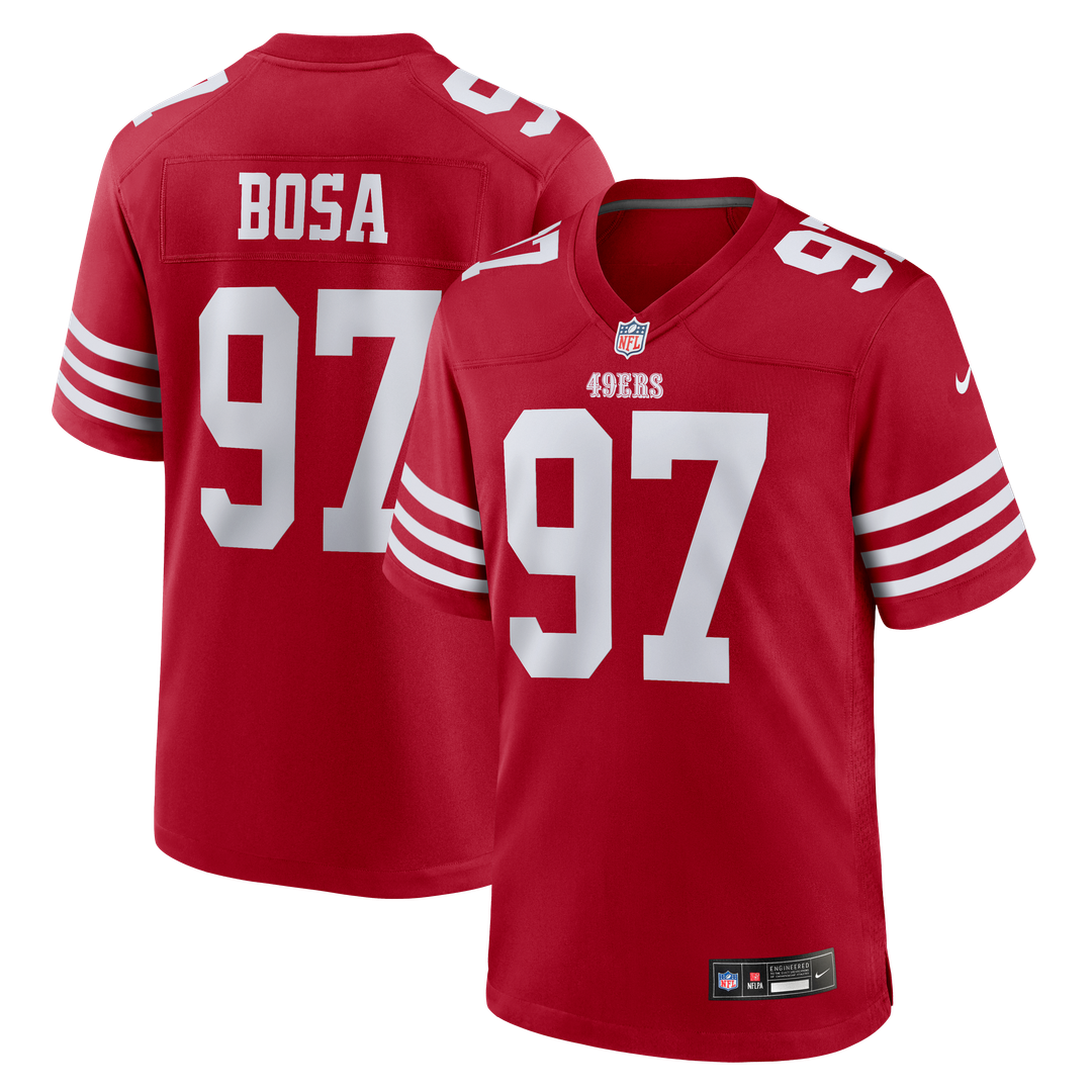 San Francisco 49ers Nick Bosa Scarlet Player Game Jersey product image 1, provided for visual reference and product detail