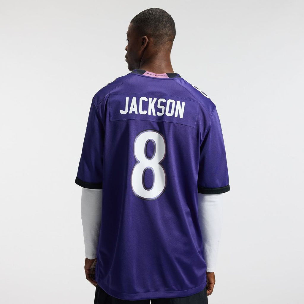 Baltimore Ravens Lamar Jackson Purple Team Game Jersey product image 3, provided for visual reference and product detail