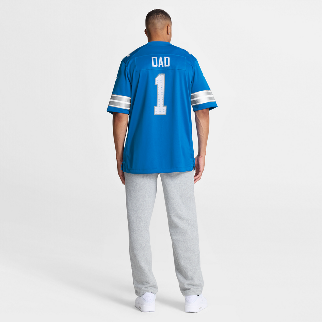Detroit Lions Number 1 Dad Blue Game Jersey product image 8, provided for visual reference and product detail review