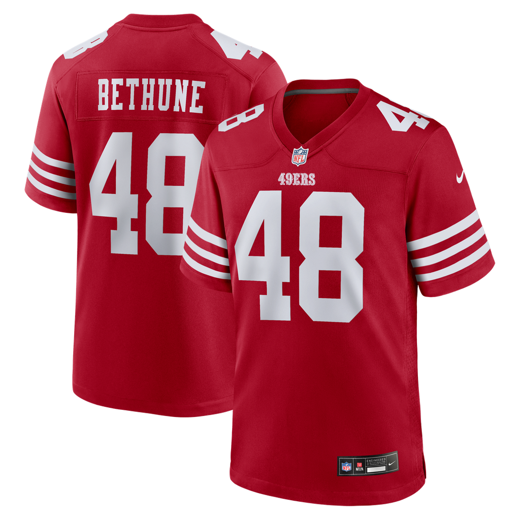 San Francisco 49ers Tatum Bethune Scarlet Game Jersey product image 1, provided for visual reference and product detail
