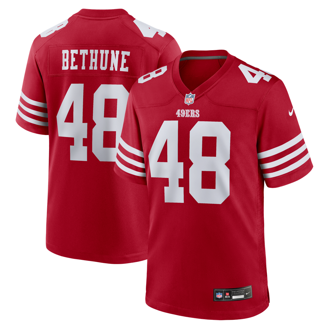 San Francisco 49ers Tatum Bethune Scarlet Game Jersey product image 1, provided for visual reference and product detail