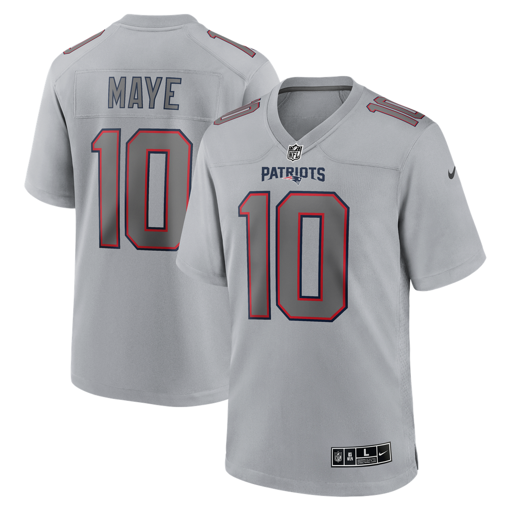 New England Patriots Drake Maye Gray Atmosphere Fashion Game Jersey product image 1, provided for visual reference and