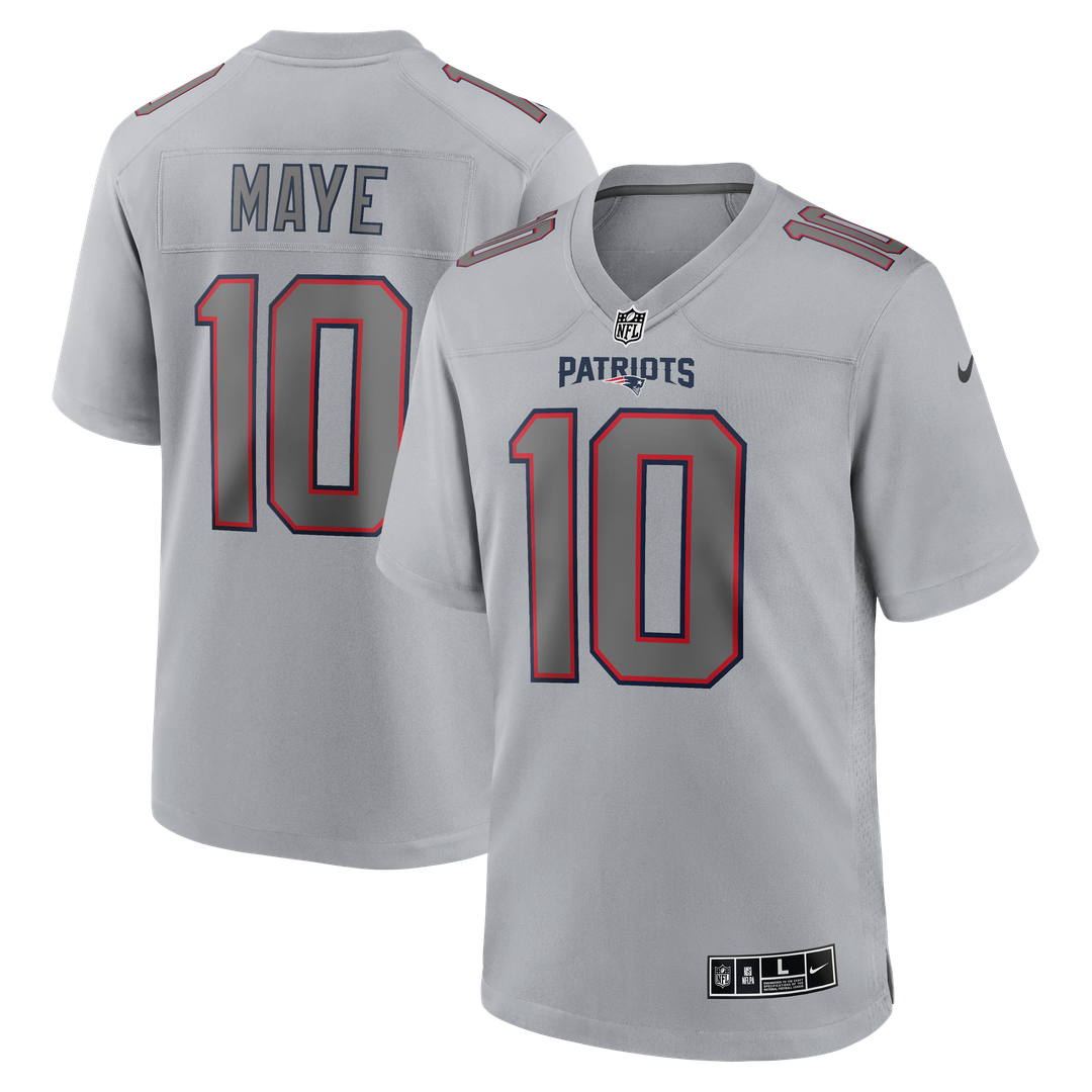 New England Patriots Drake Maye Gray Atmosphere Fashion Game Jersey product image 1, provided for visual reference and