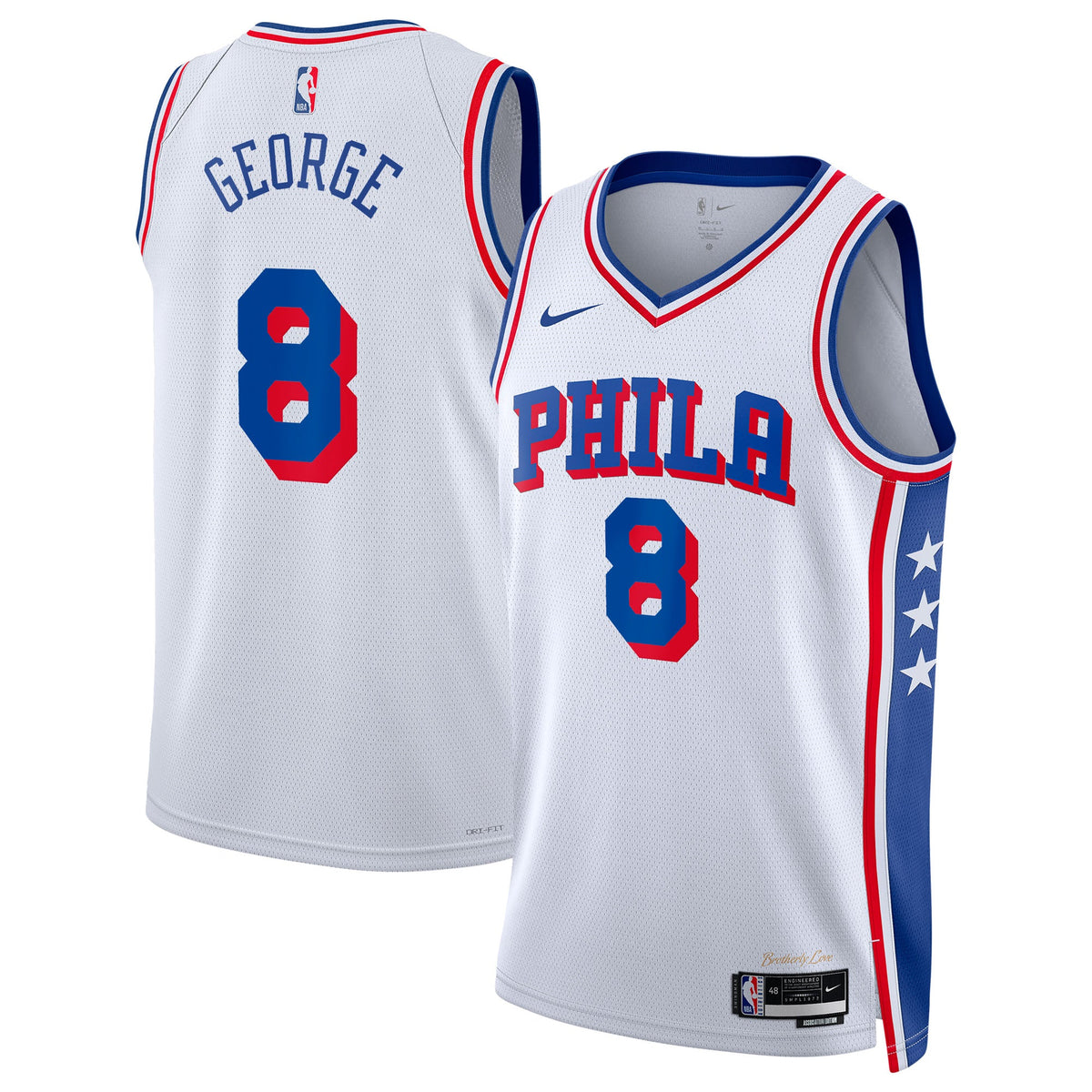 Philadelphia 76ers Association Edition Swingman Basketball Jersey - White - Paul George - Unisex product image 1, provided