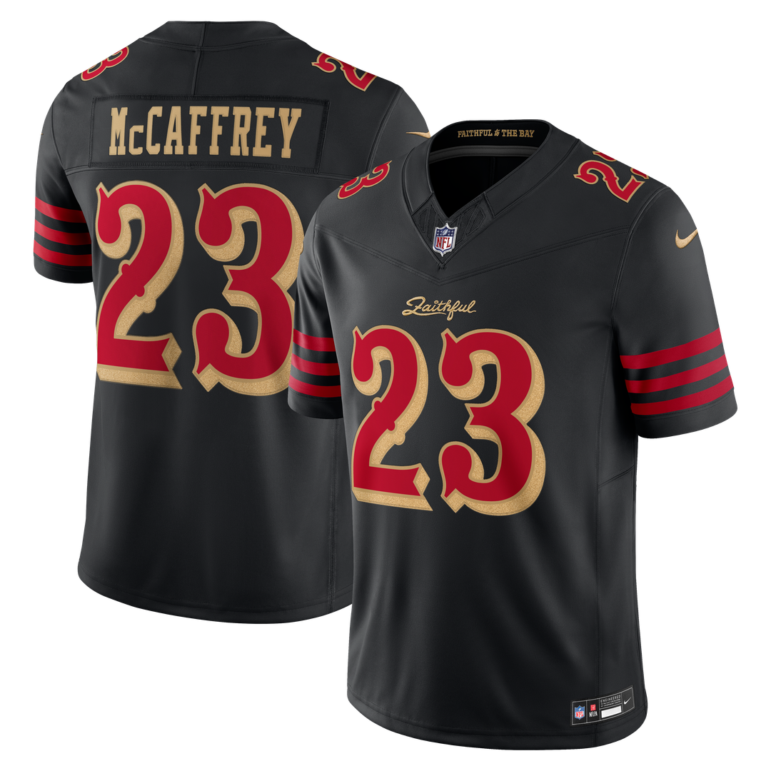 San Francisco 49ers Christian McCaffrey Black Rivalries Collection Stitched Limited Jersey product image 1, provided for