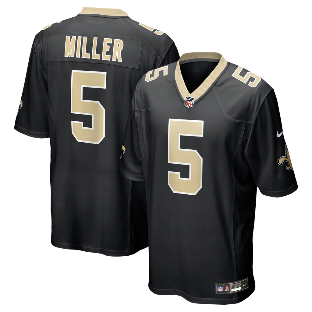 New Orleans Saints Kendre Miller Black Team Game Jersey product image 1, provided for visual reference and product detail