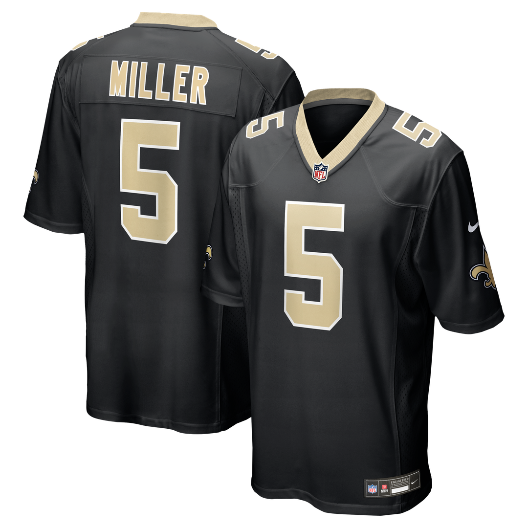 New Orleans Saints Kendre Miller Black Team Game Jersey product image 1, provided for visual reference and product detail