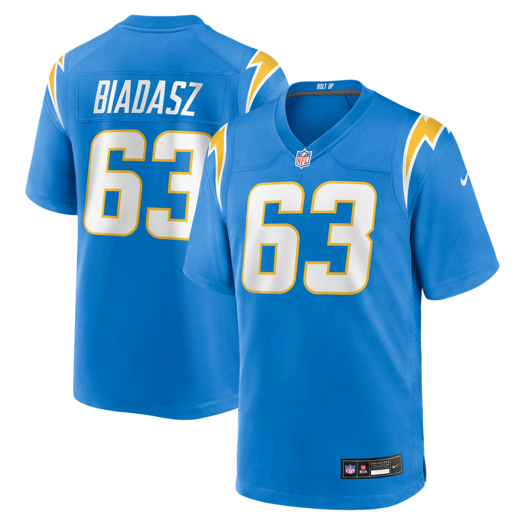 Los Angeles Chargers Tyler Biadasz Powder Blue Team Game Jersey product image 1, provided for visual reference and product
