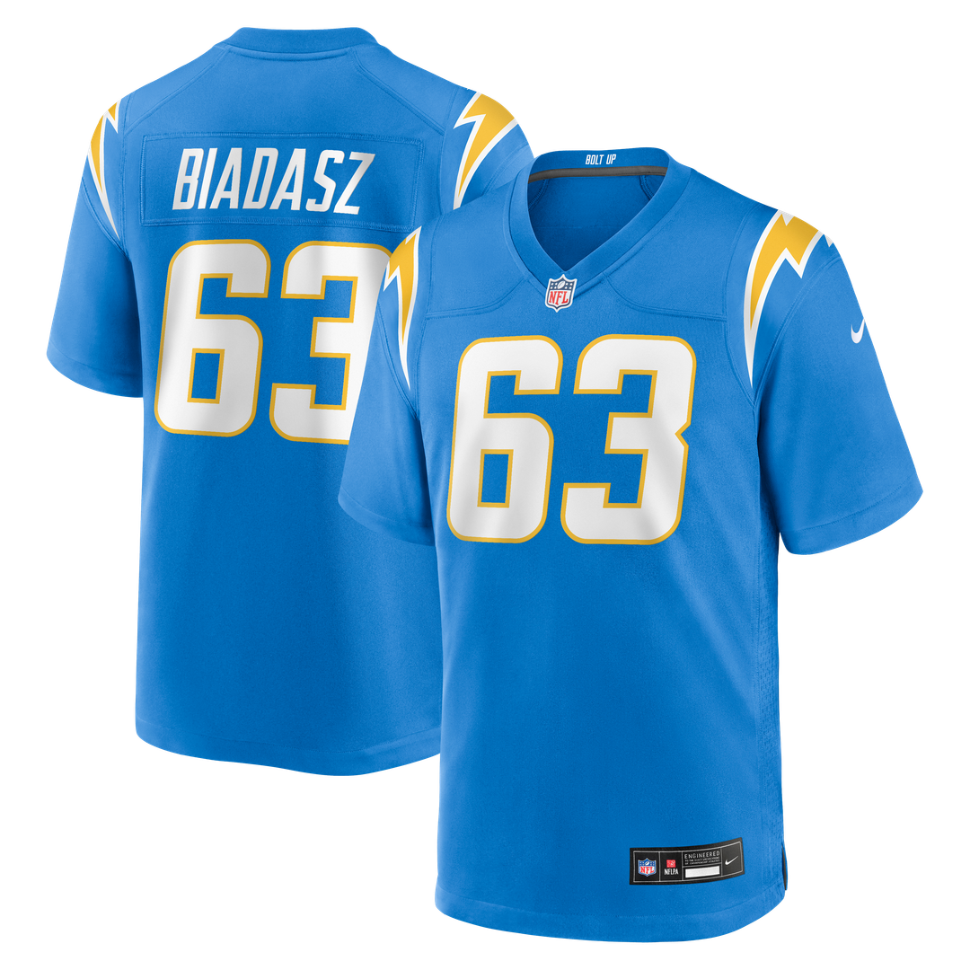 Los Angeles Chargers Tyler Biadasz Powder Blue Team Game Jersey product image 1, provided for visual reference and product