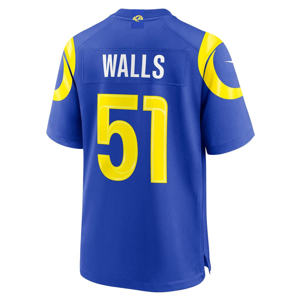Los Angeles Rams Eddie Walls III Royal Game Jersey product image 3, provided for visual reference and product detail review