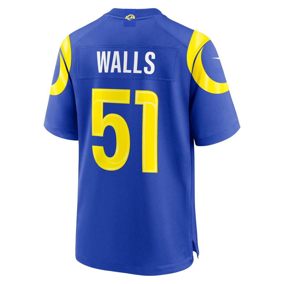 Los Angeles Rams Eddie Walls III Royal Game Jersey product image 3, provided for visual reference and product detail review