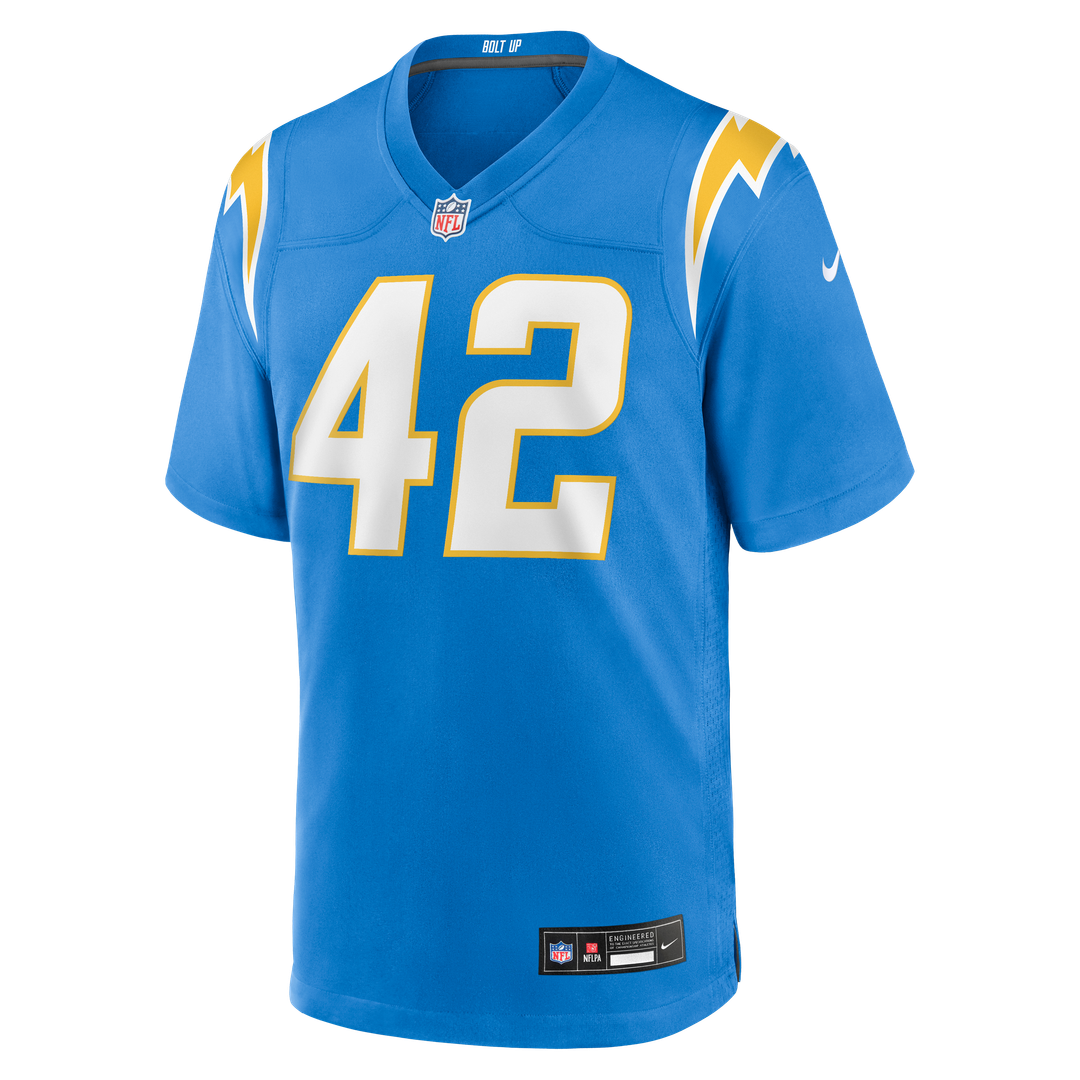 Los Angeles Chargers Tucker Fisk Powder Blue Team Game Jersey product image 2, provided for visual reference and product