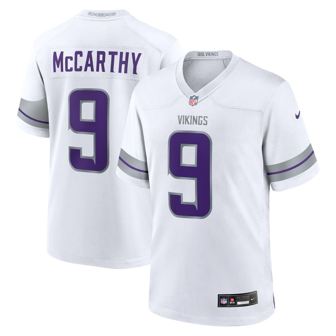 Minnesota Vikings J.J. McCarthy White Alternate Game Player Jersey product image 1, provided for visual reference and