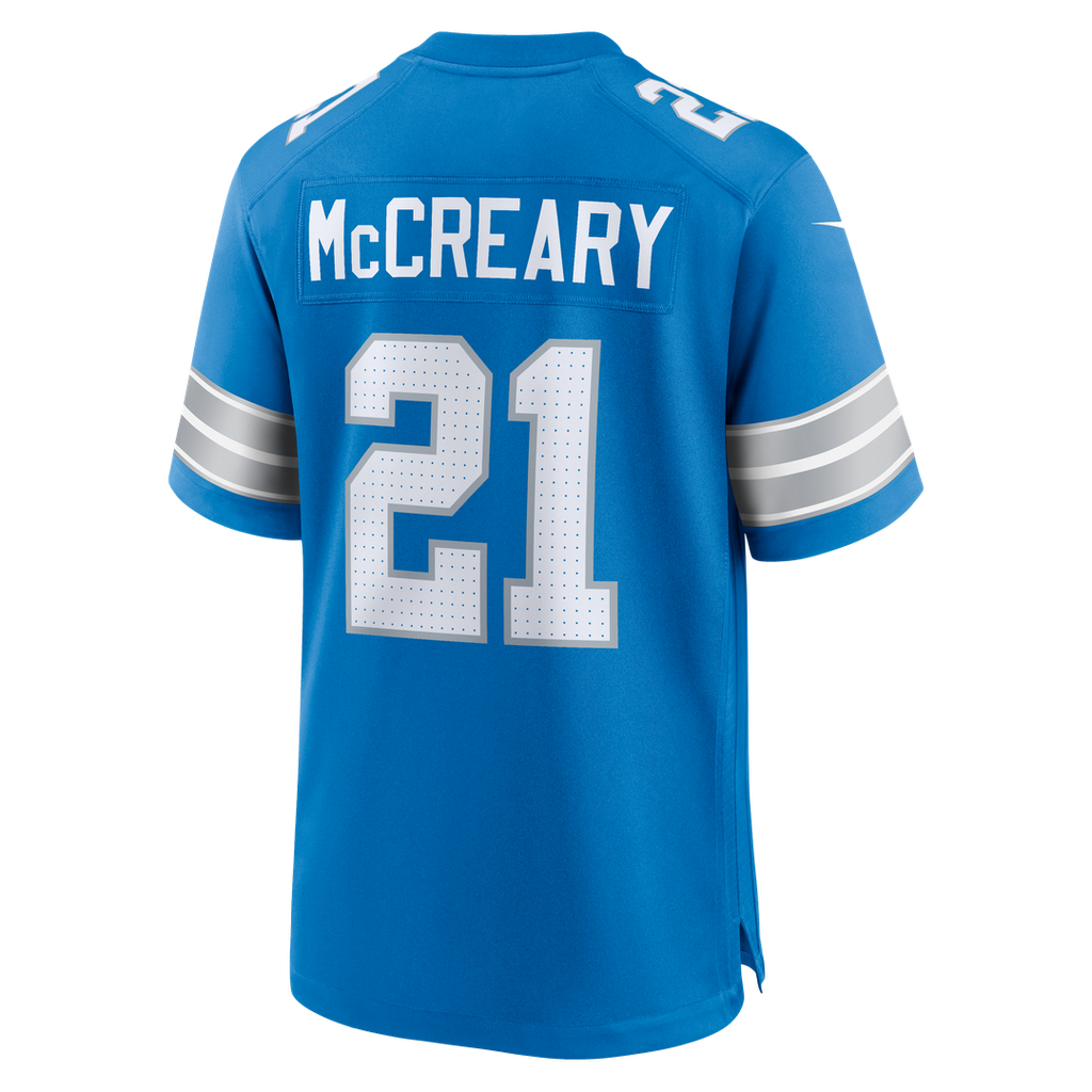 Detroit Lions Roger McCreary Blue Team Game Jersey product image 3, provided for visual reference and product detail review