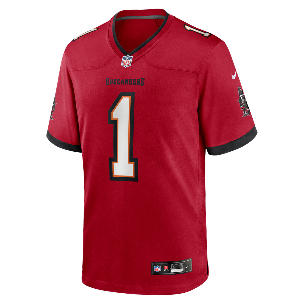 Tampa Bay Buccaneers Number 1 Groom Red Game Jersey product image 2, provided for visual reference and product detail review