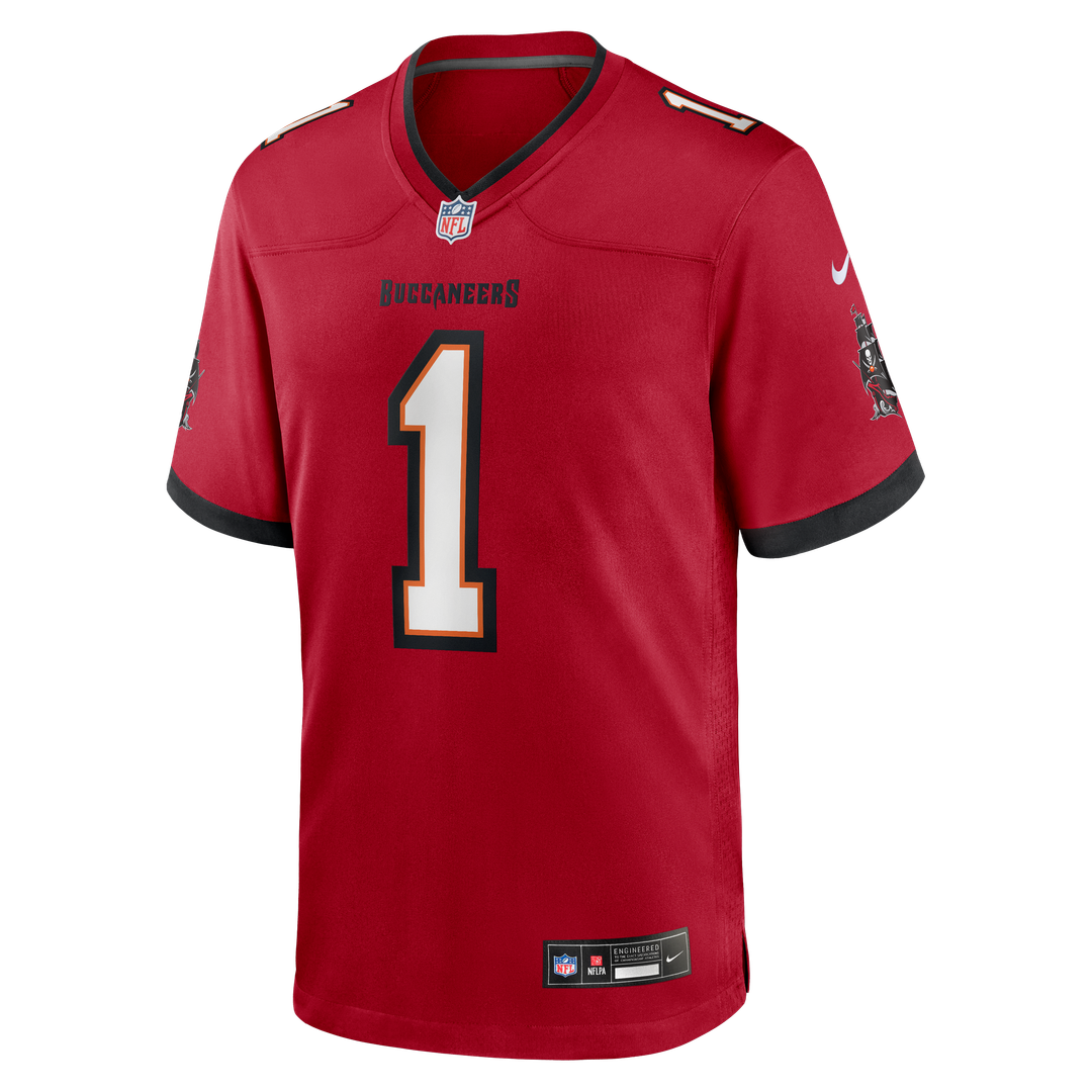 Tampa Bay Buccaneers Number 1 Groom Red Game Jersey product image 2, provided for visual reference and product detail review