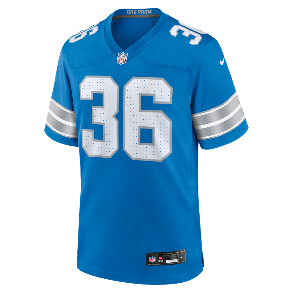 Detroit Lions Chuck Clark Blue Team Game Jersey product image 4, provided for visual reference and product detail review