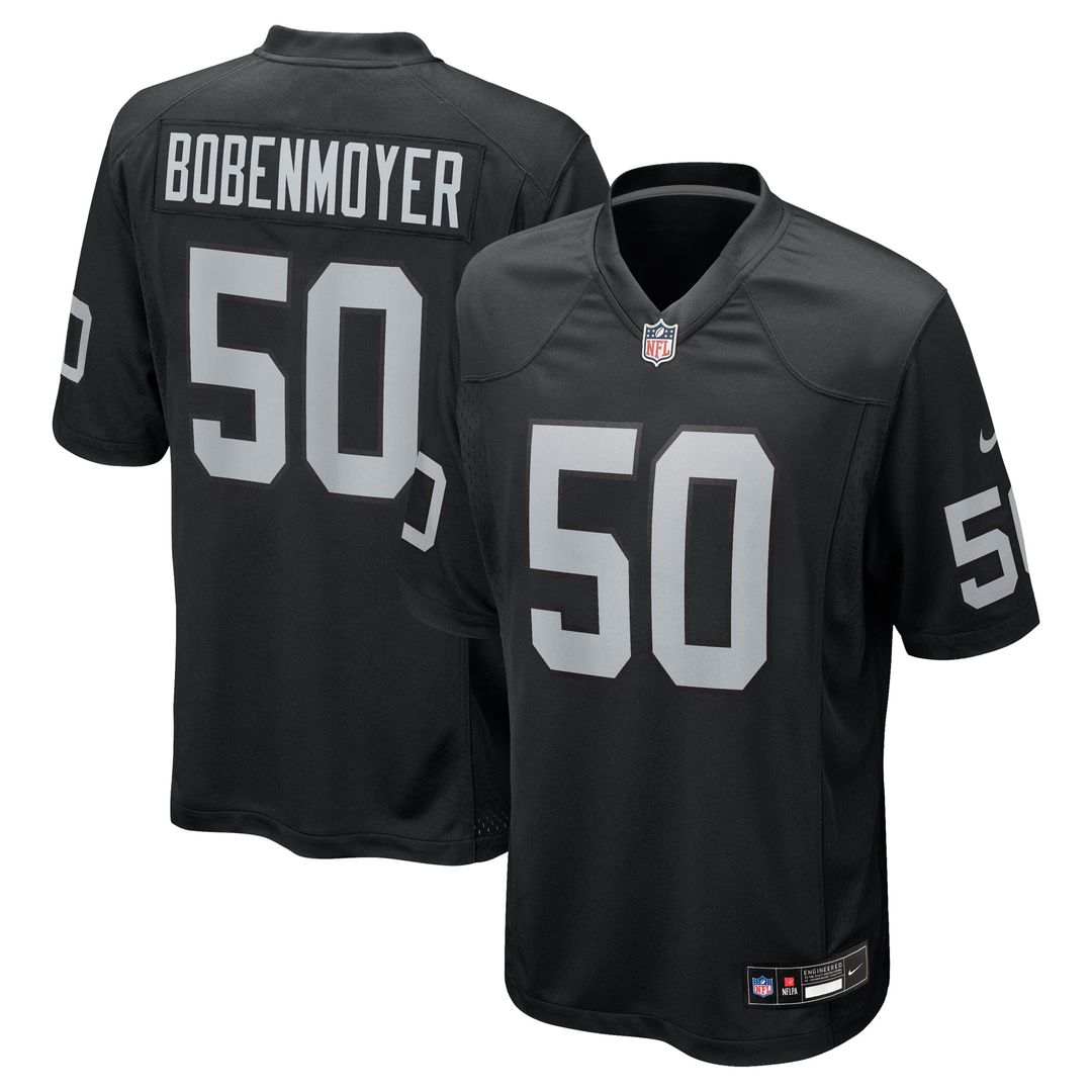 Las Vegas Raiders Jacob Bobenmoyer Black Game Player Jersey product image 1, provided for visual reference and product