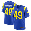 Los Angeles Rams Joe Cardona Royal Team Game Jersey product image 1, provided for visual reference and product detail review