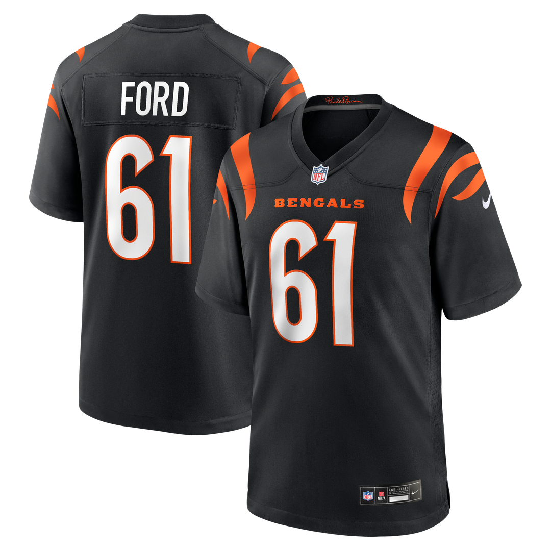 Cincinnati Bengals Cody Ford Black Game Jersey product image 1, provided for visual reference and product detail review