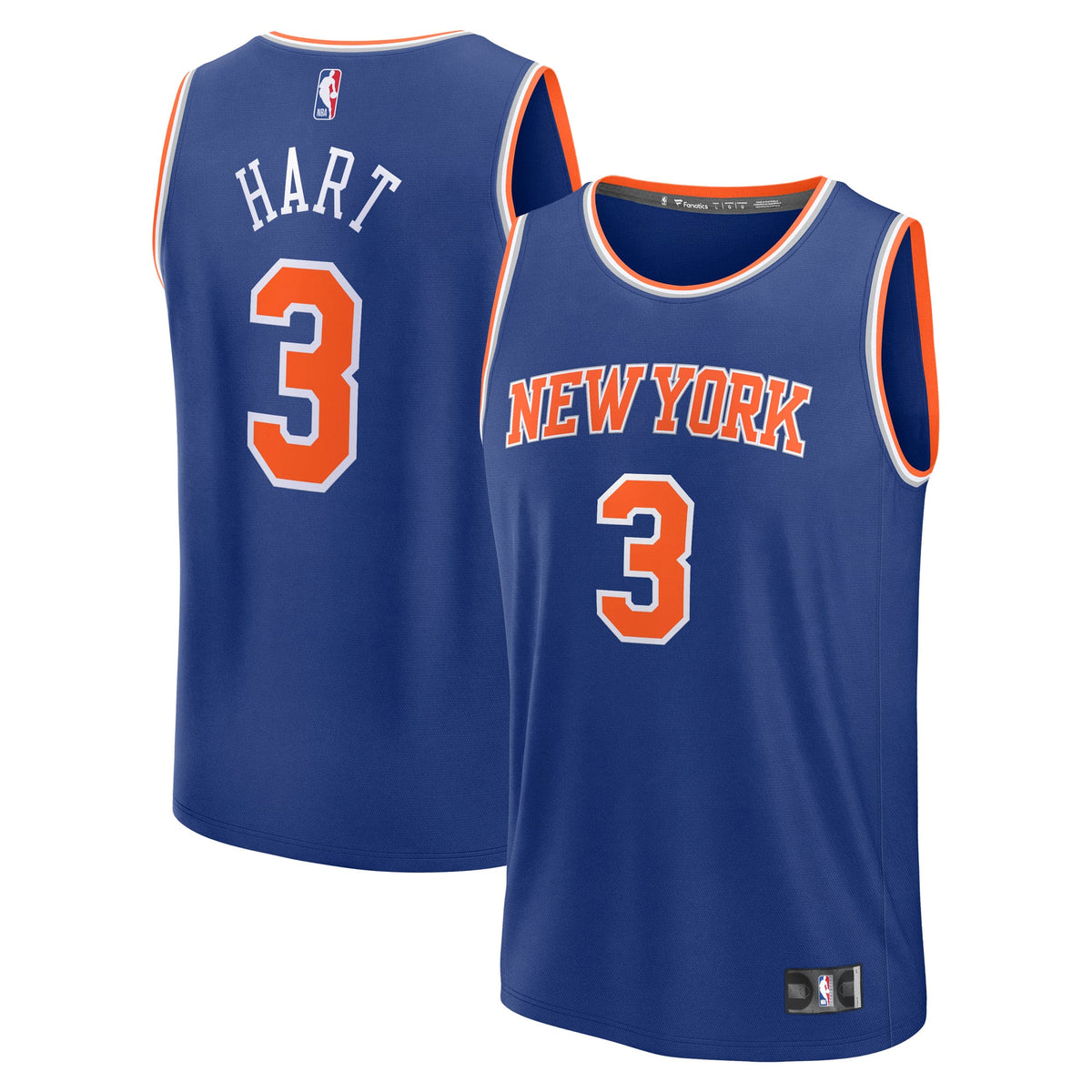 New York Knicks Josh Hart Fanatics Blue Fast Break Replica Player Jersey - Icon Edition for Men product image 1, provided