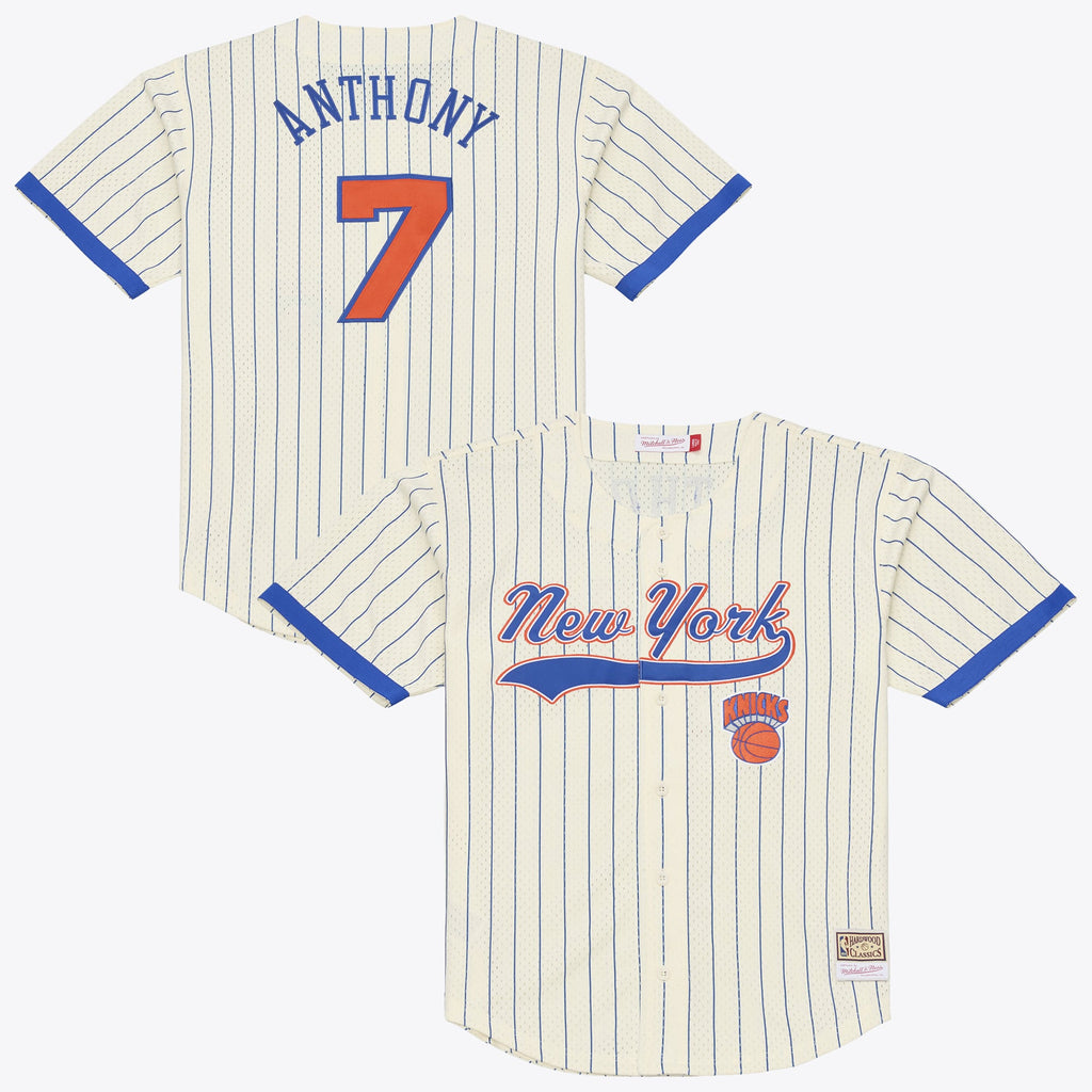 New York Knicks Carmelo Anthony Mitchell & Ness Cream Hardwood Classics Player Mesh Button-Front Jersey for Men product