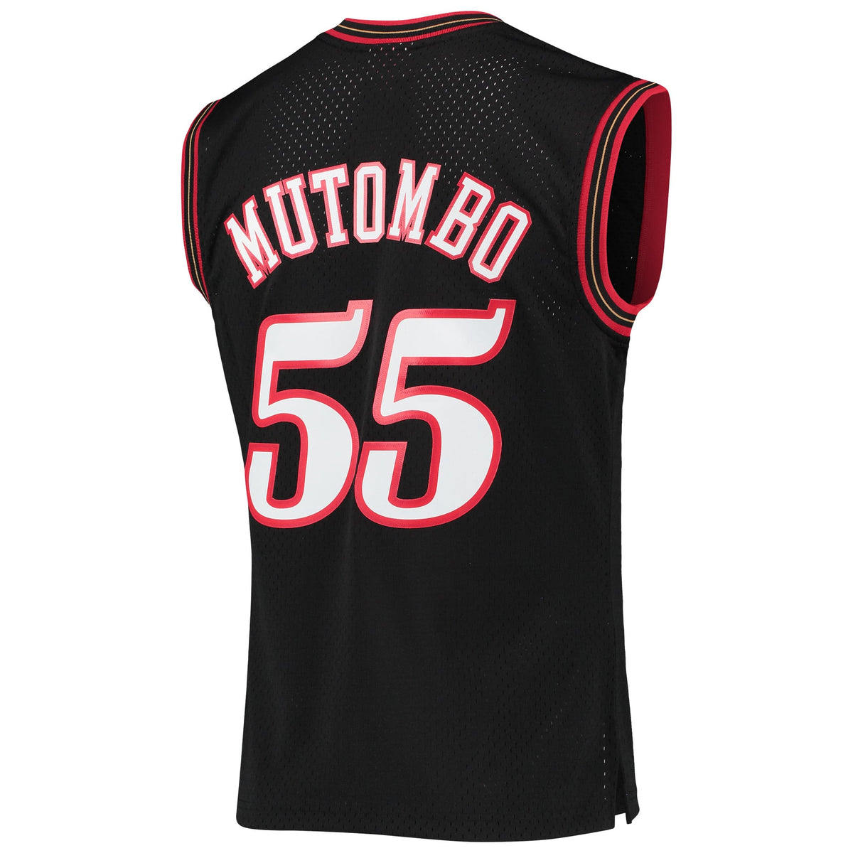 Philadelphia 76ers Dikembe Mutombo Mitchell & Ness Black Hardwood Classics Swingman Jersey for Men product image 4, provided