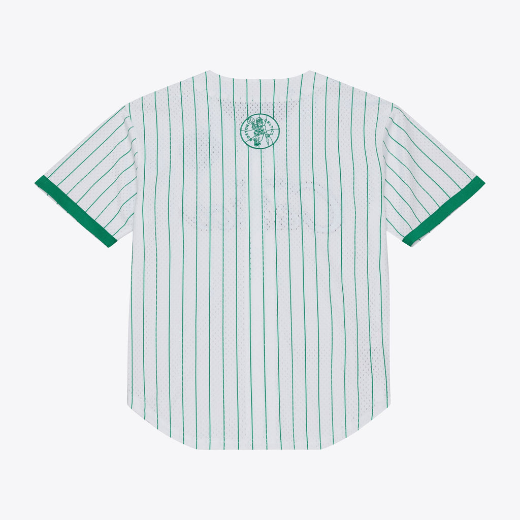 Boston Celtics Mitchell & Ness White Head Coach Pinstripe Mesh Full-Button Baseball Jersey for Men product image 3, provided