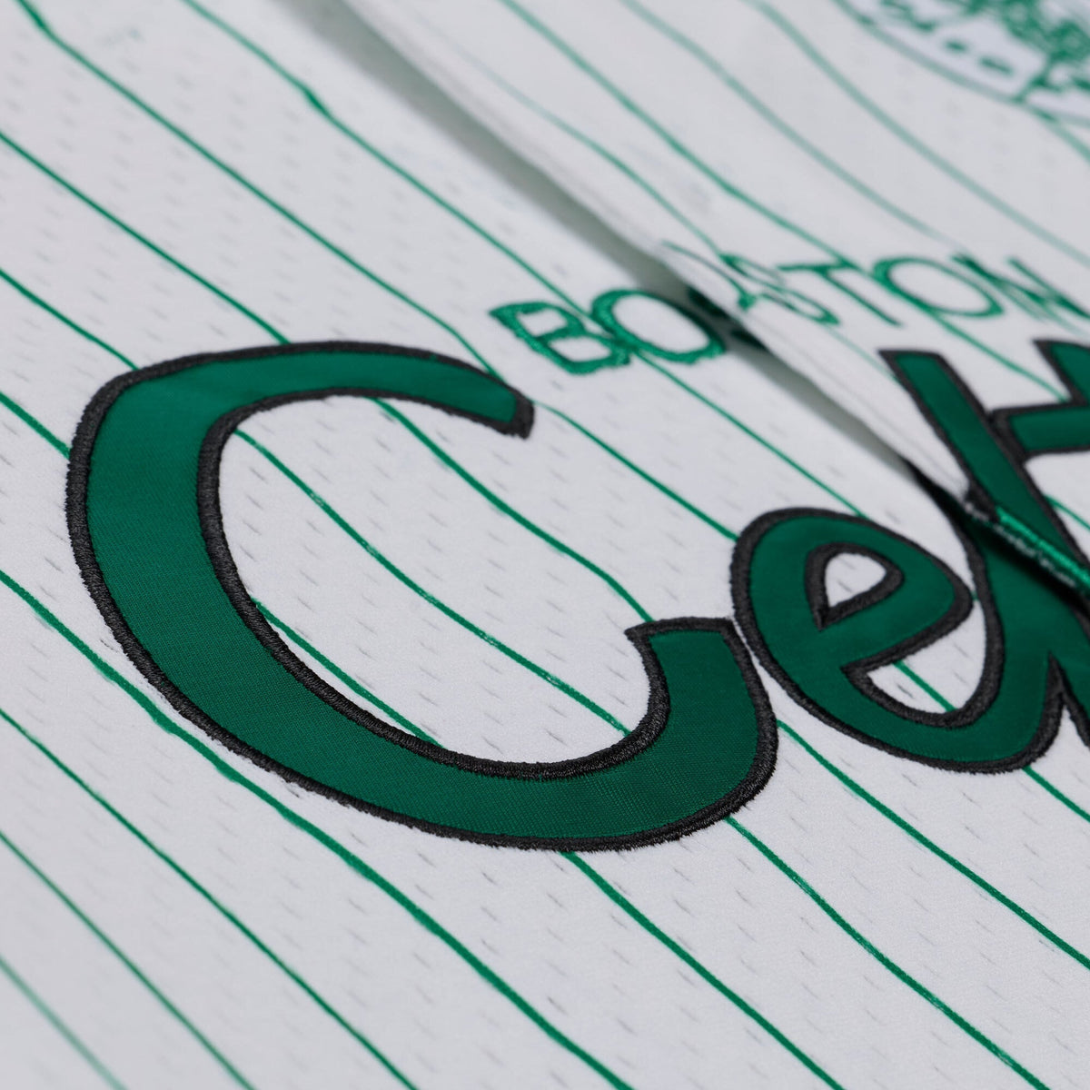 Boston Celtics Mitchell & Ness White Head Coach Pinstripe Mesh Full-Button Baseball Jersey for Men product image 6, provided