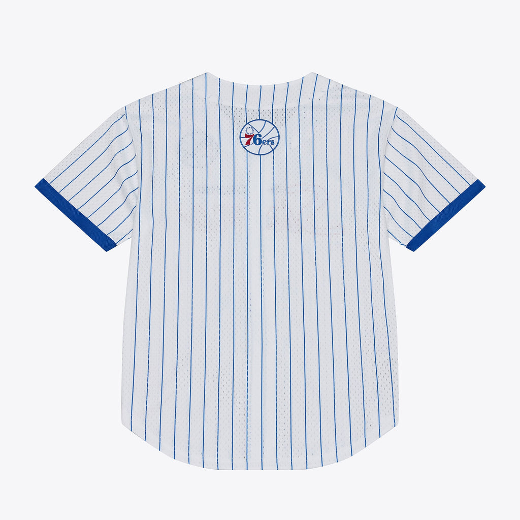 Philadelphia 76ers Mitchell & Ness White Head Coach Pinstripe Mesh Full-Button Baseball Jersey for Men product image 3,