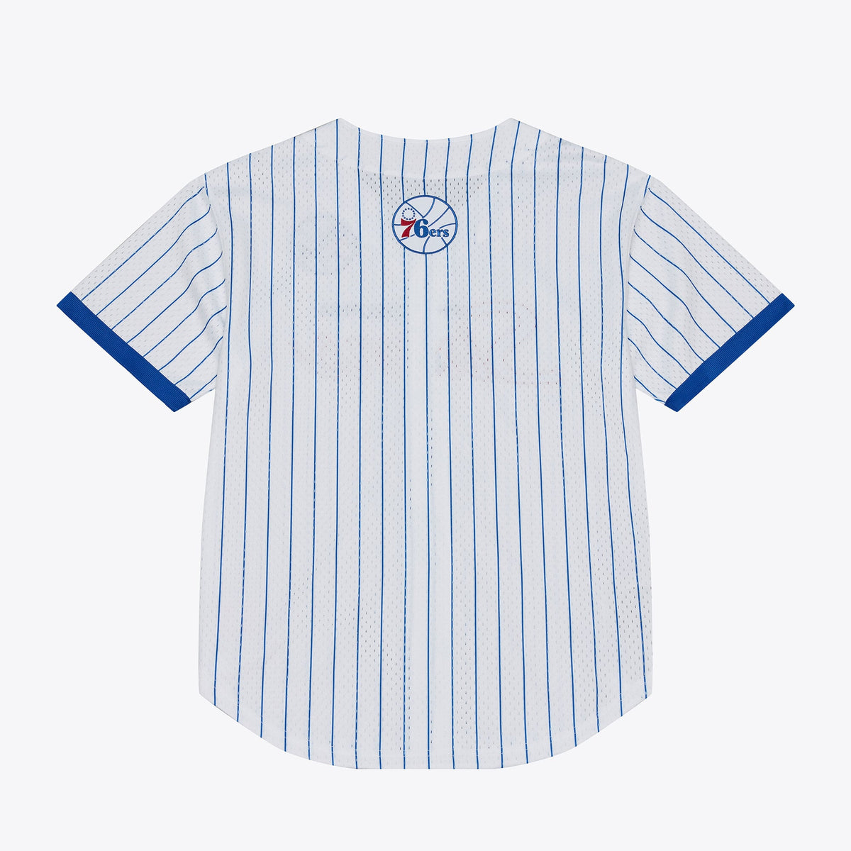 Philadelphia 76ers Mitchell & Ness White Head Coach Pinstripe Mesh Full-Button Baseball Jersey for Men product image 3,