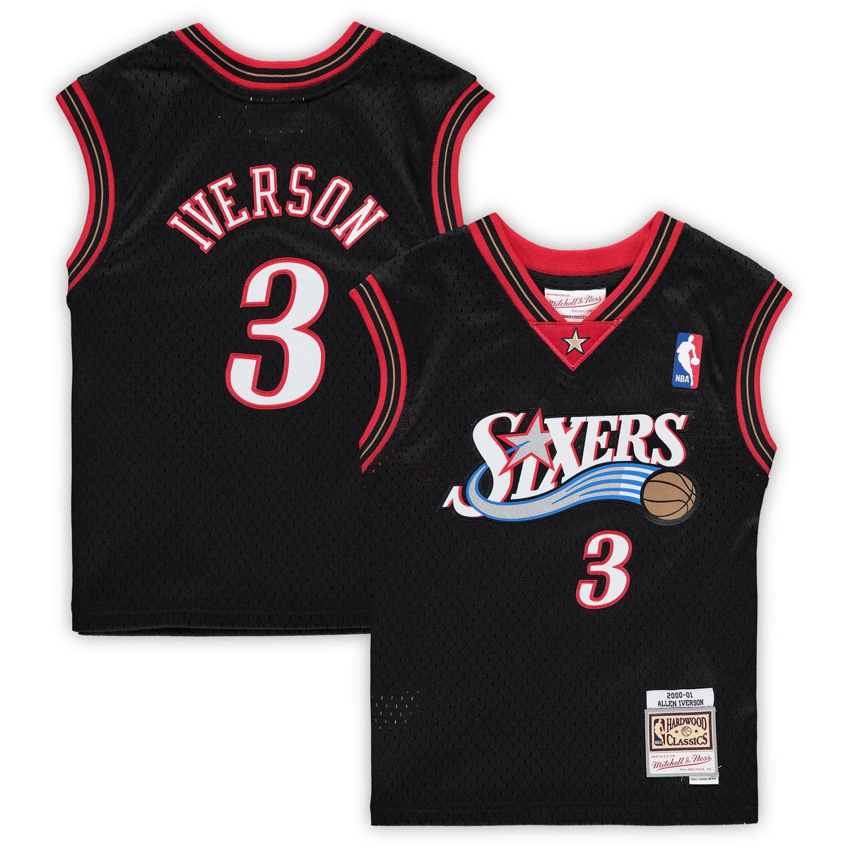 Preschool Philadelphia 76ers Allen Iverson Mitchell & Ness Black 2000-2001 Hardwood Classics Throwback Team Jersey product
