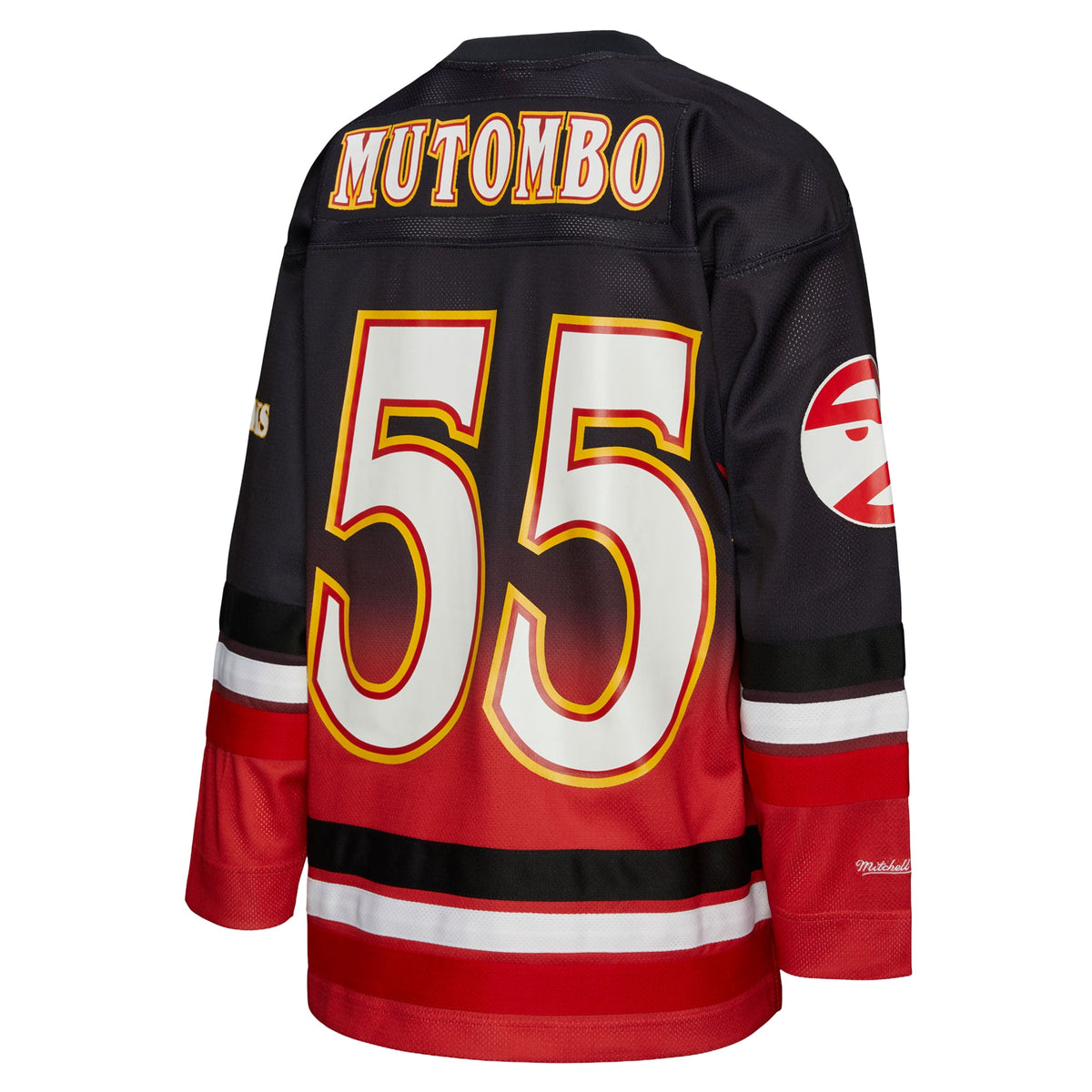 Unisex Atlanta Hawks Dikembe Mutombo Mitchell & Ness Red Maxxed Out Fashion Hockey Jersey product image 4, provided for