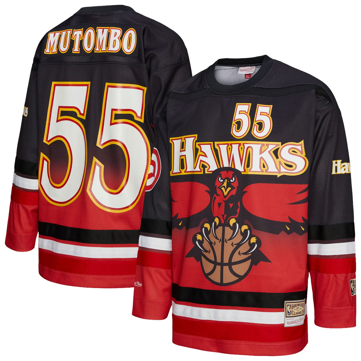 Unisex Atlanta Hawks Dikembe Mutombo Mitchell & Ness Red Maxxed Out Fashion Hockey Jersey product image 1, provided for